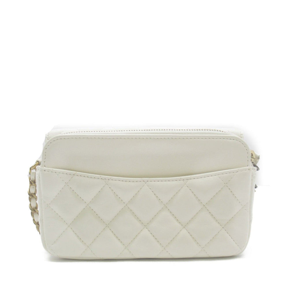 CHANEL Lambskin Pearl Signature Flap Phone Holder Crossbody Bag