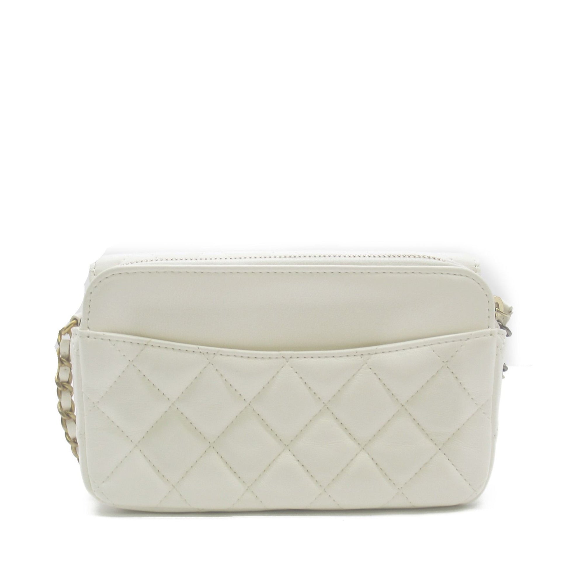 CHANEL Lambskin Pearl Signature Flap Phone Holder Crossbody Bag
