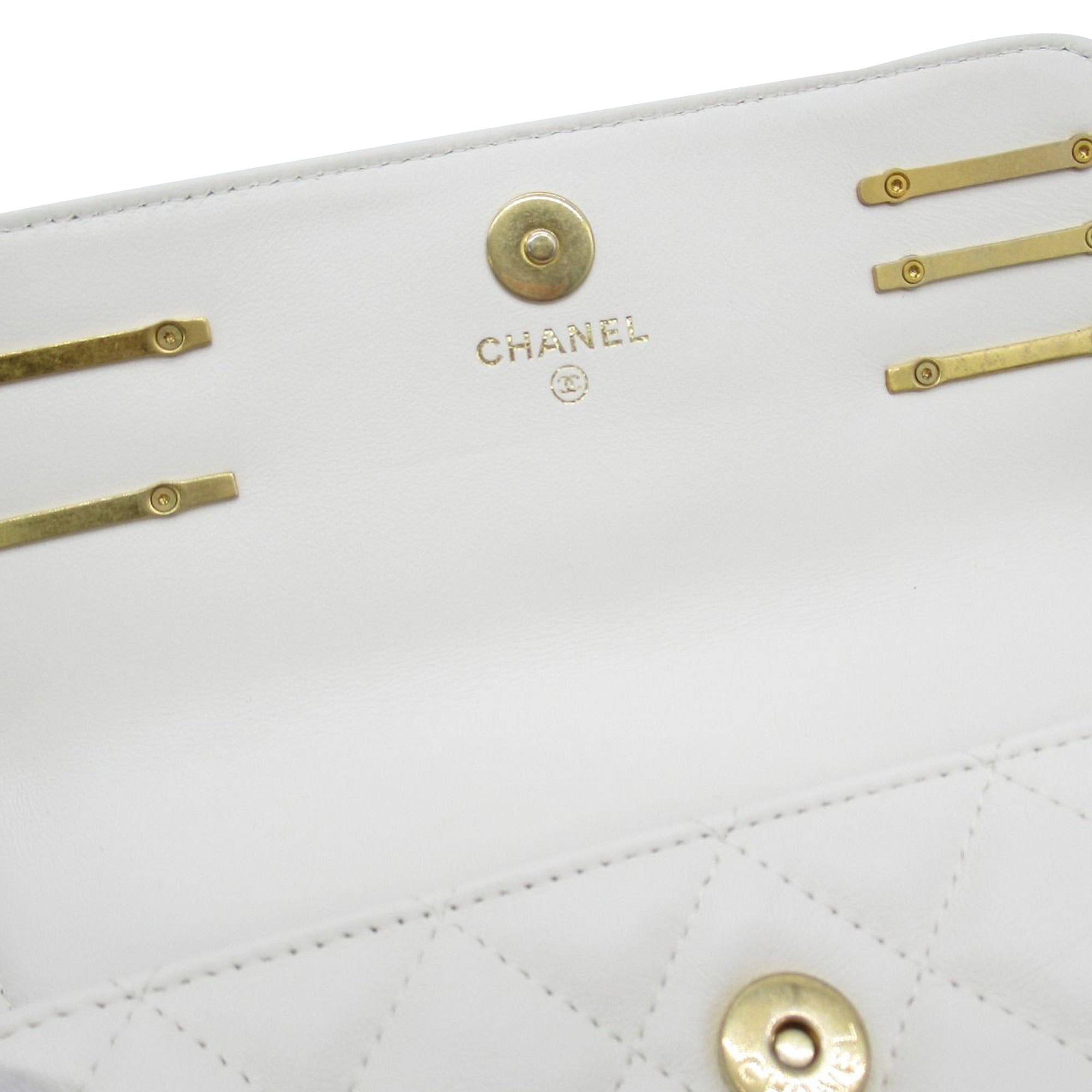 CHANEL Lambskin Pearl Signature Flap Phone Holder Crossbody Bag