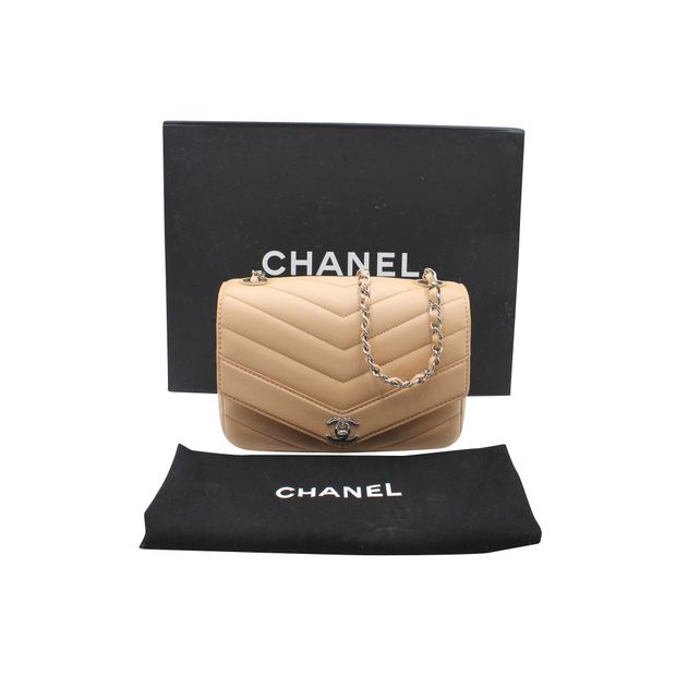 CHANEL Nude Chevron Flap Bag With Silver Hardware