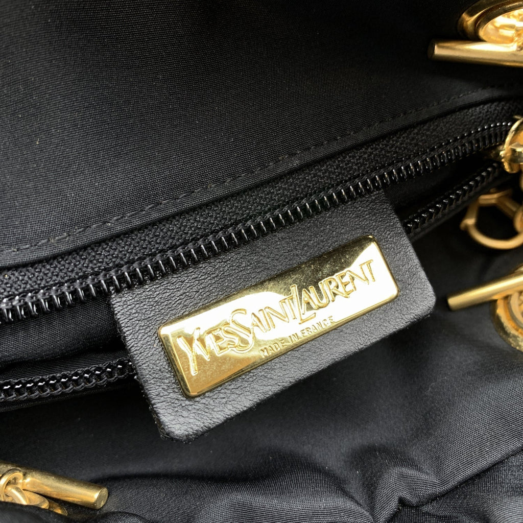 YVES SAINT LAURENT Vintage Metallic Canvas Drawstring Small Handbag