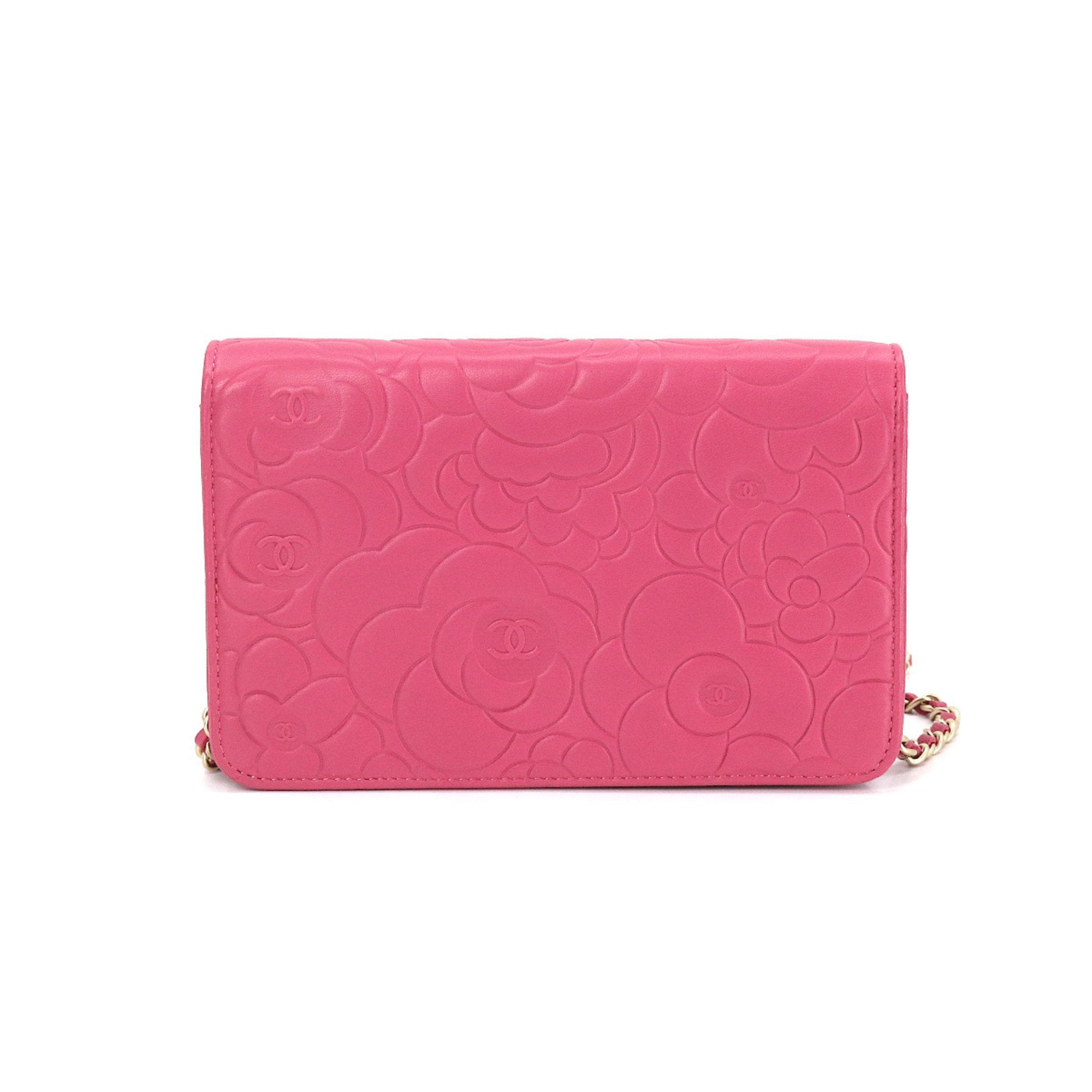 Chanel Pink Leather Camellia wallet accessories