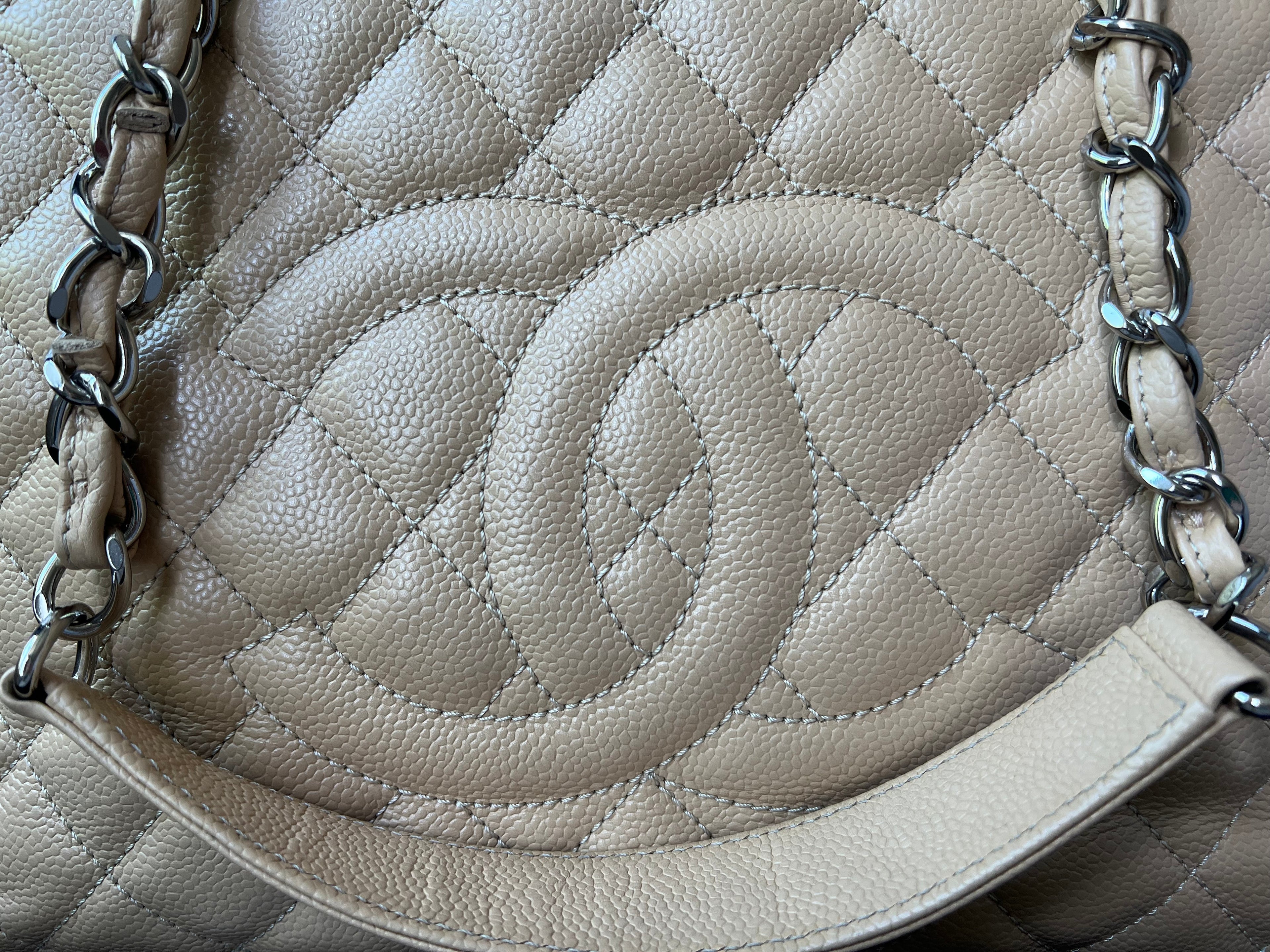 Chanel Light Beige Caviar Grand Shopper Tote with silver hardware (GST)