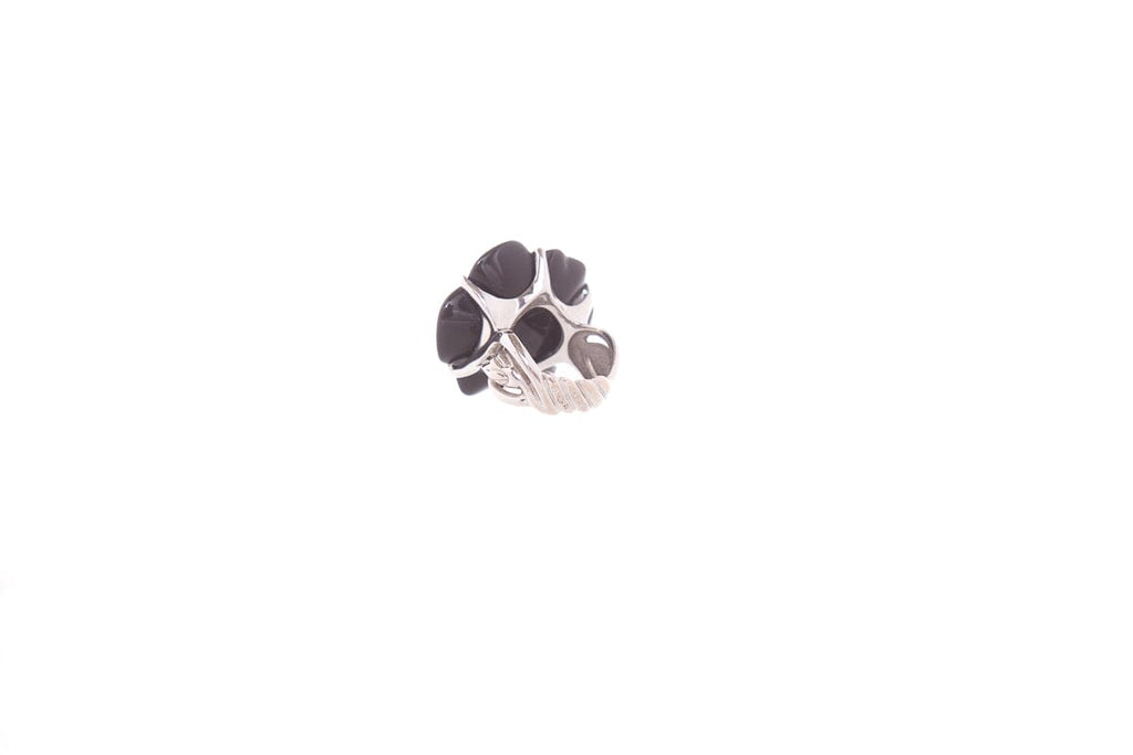 Chanel 18k White Gold & Black Onyx Camelia Ring