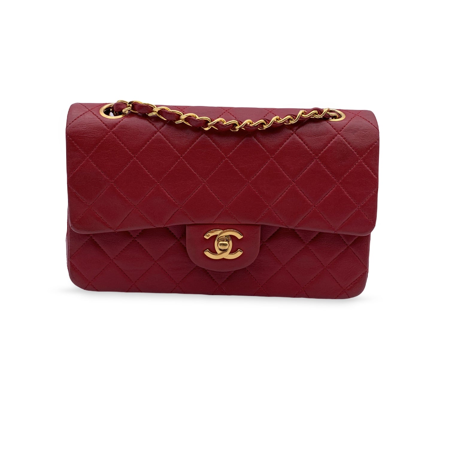 CHANEL Vintage Red Quilted Timeless Classic Small 2.55 Bag 23 Cm