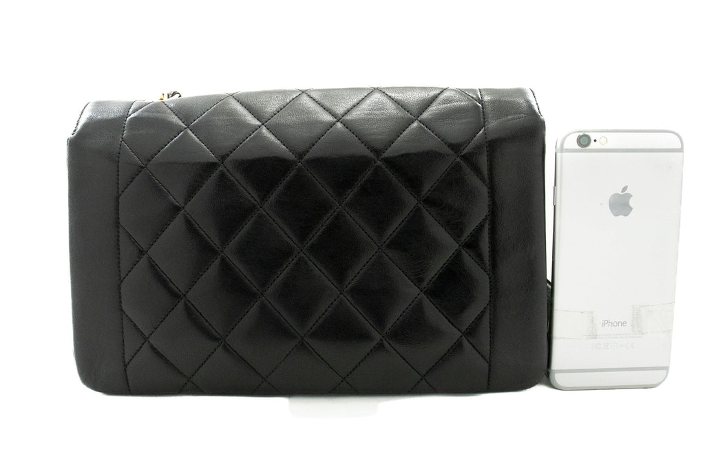 CHANEL Diana Flap Chain Shoulder Bag Black Quilted Lambskin Purse k28