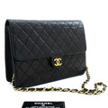 CHANEL Chain Shoulder Bag Clutch Black Quilted Flap Lambskin Purse k05