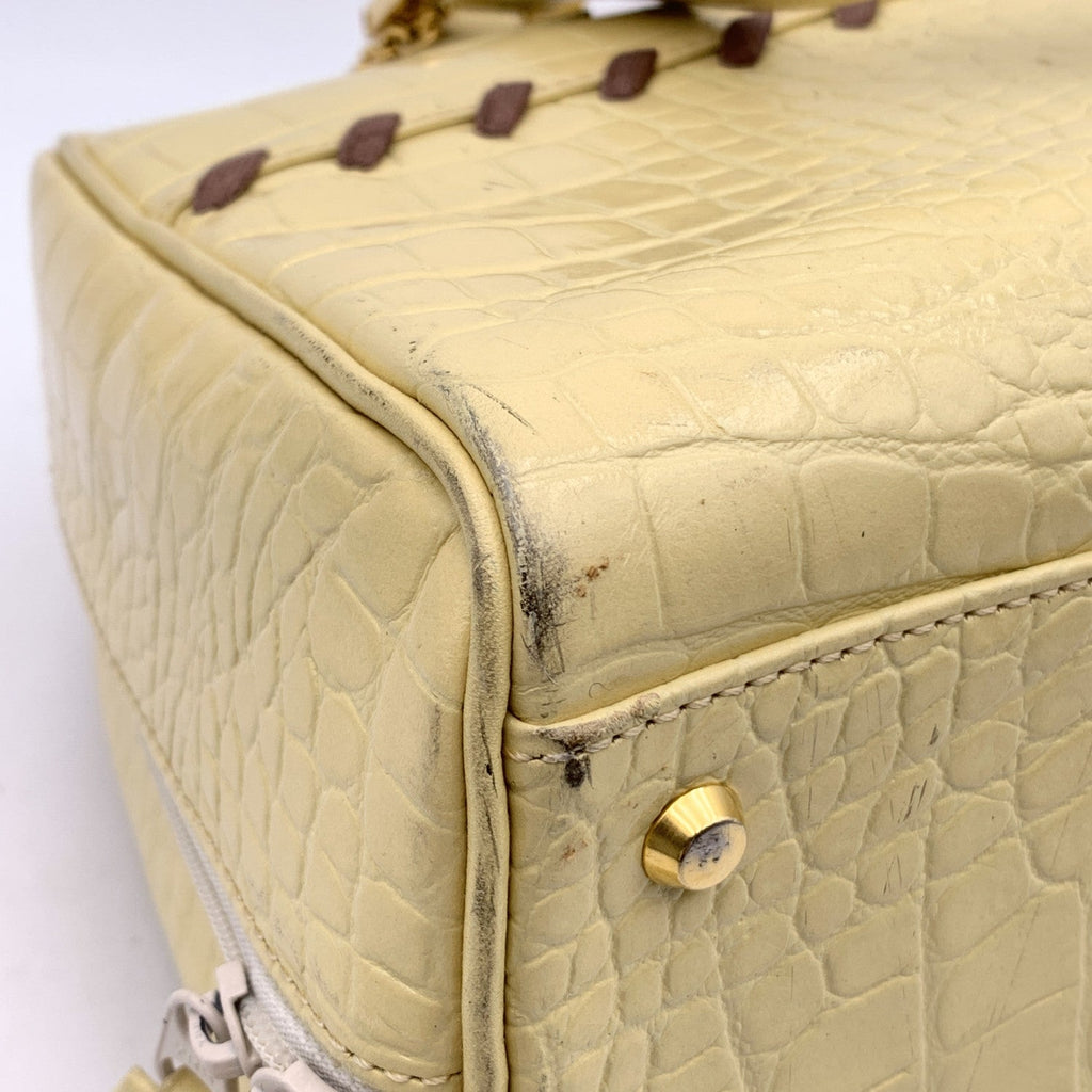 YVES SAINT LAURENT Vintage Beige Embossed Leather Bowling Bag