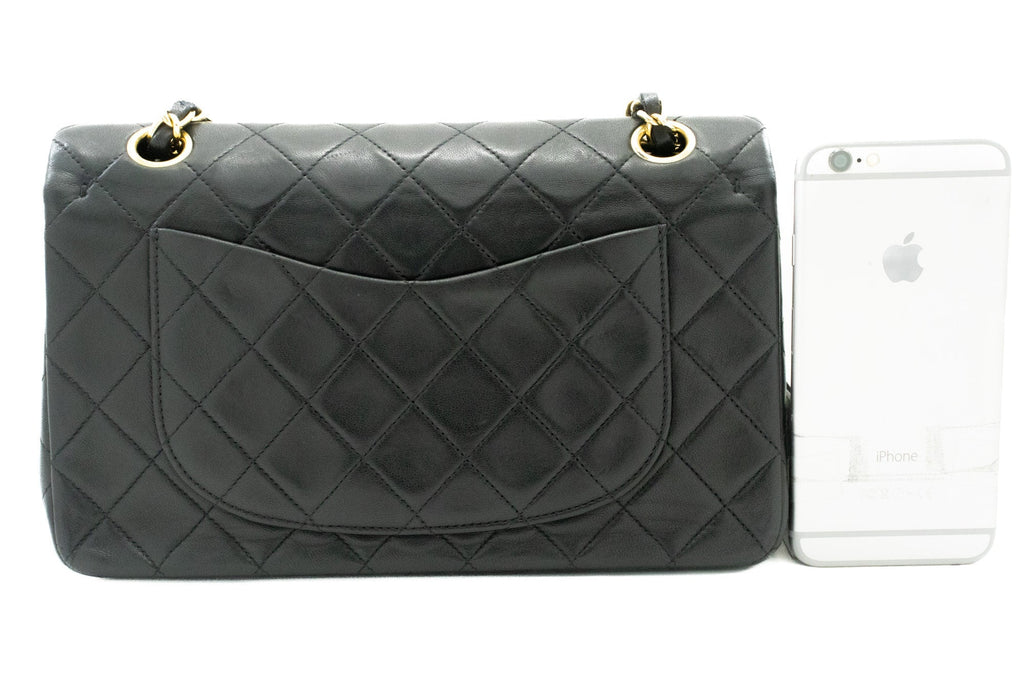 CHANEL Classic Double Flap 9" Chain Shoulder Bag Black Lambskin j57