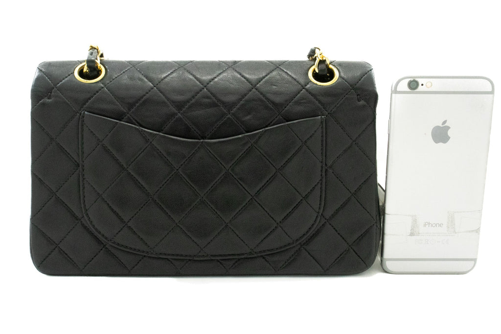 CHANEL Classic Double Flap 9" Chain Shoulder Bag Black Lambskin k51
