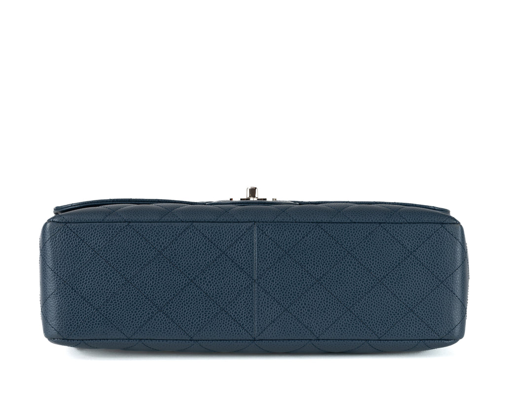 Chanel Navy Blue Caviar Jumbo Classic w/ Silver Hardware