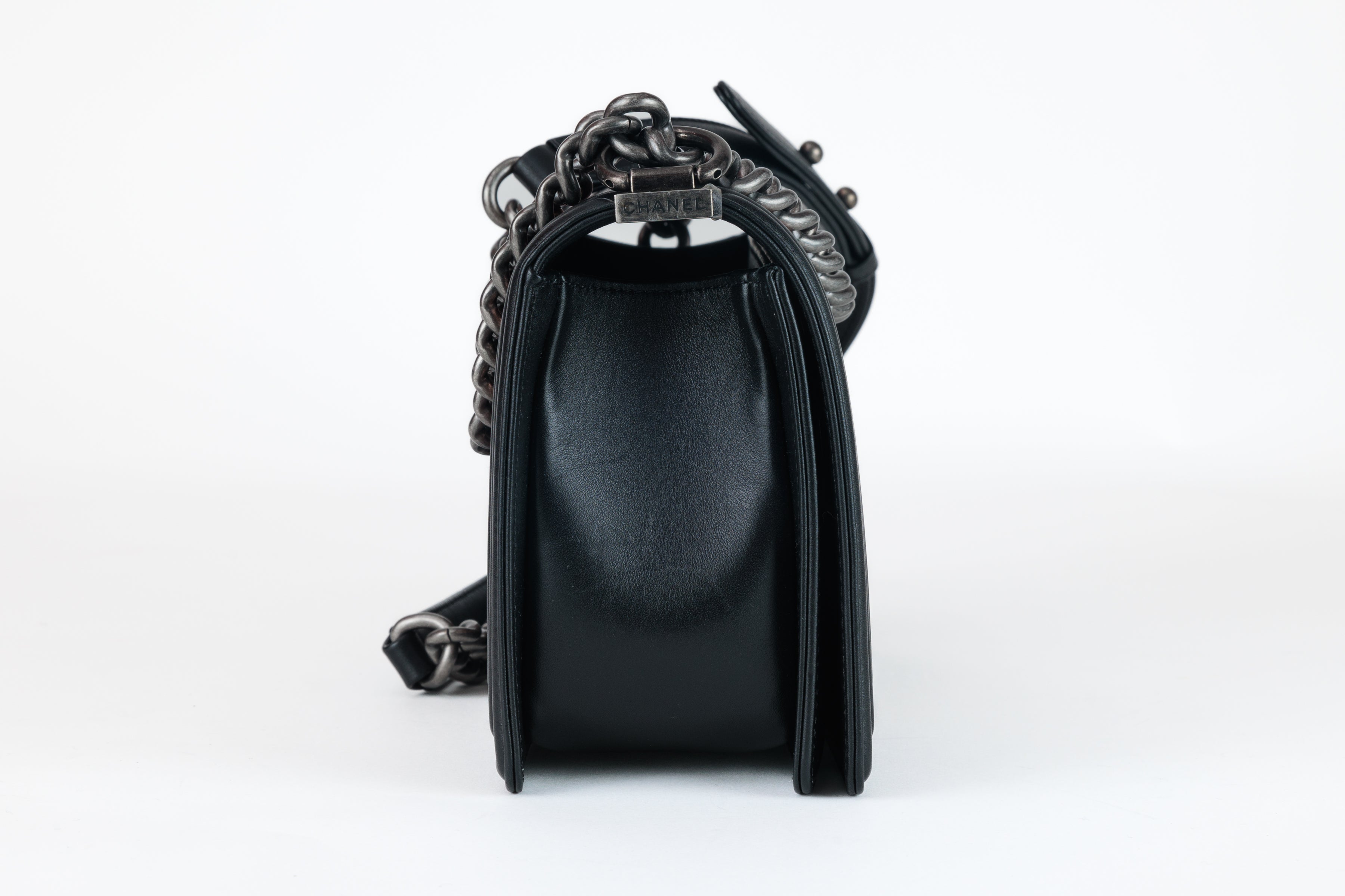 Chanel Black Metallic Copper Canvas Medium Boy Bag with Ruthenium Hardware