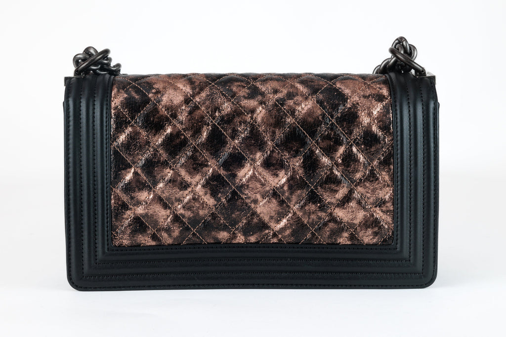 Chanel Black Metallic Copper Canvas Medium Boy Bag with Ruthenium Hardware