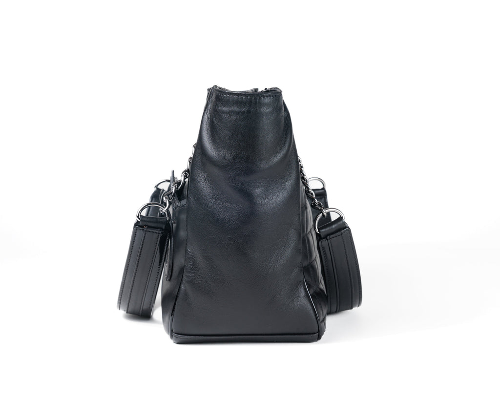 Chanel Black Lambskin Camellia Mini Shopper Tote with Silver Hardware