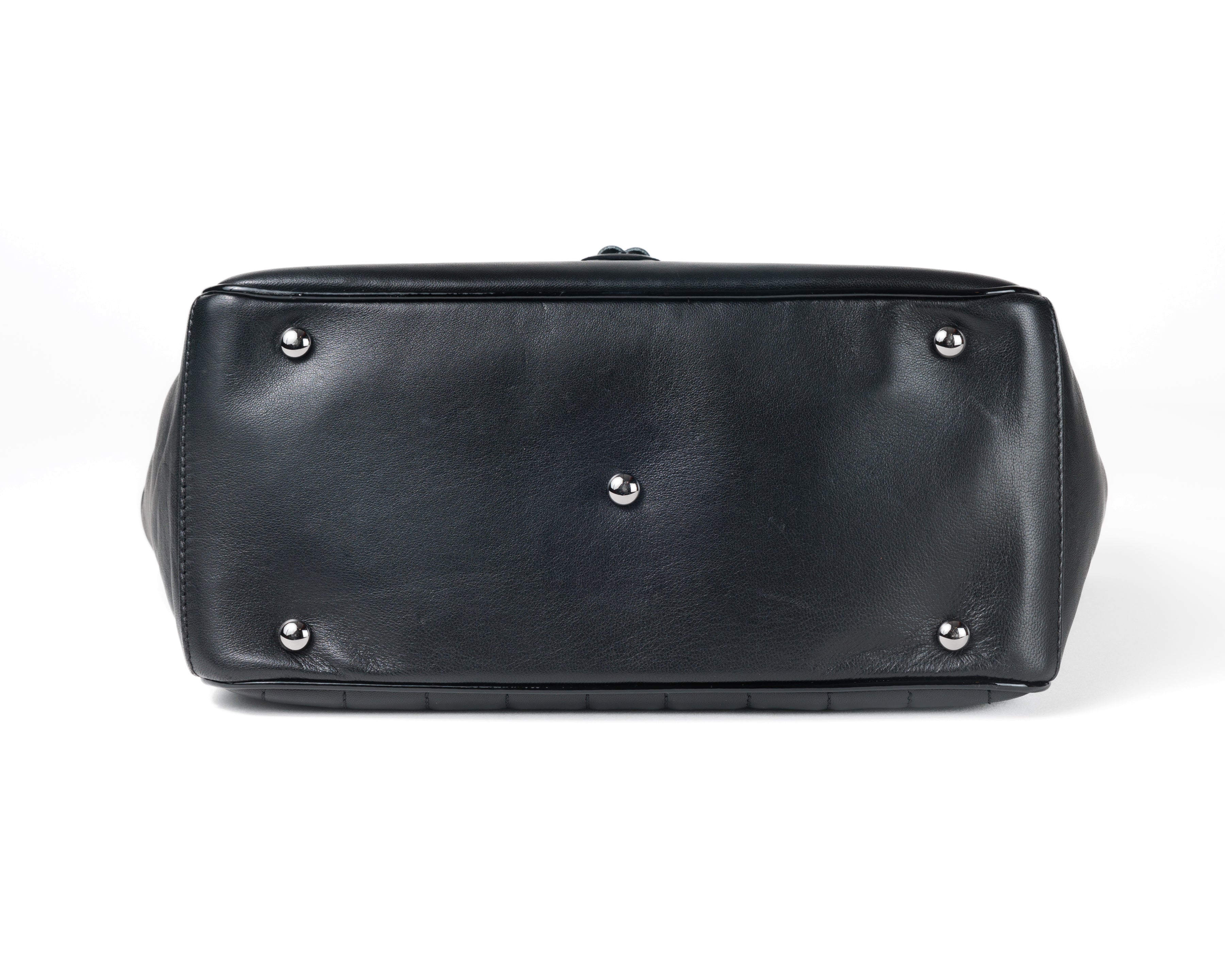 Chanel Black Lambskin Camellia Mini Shopper Tote with Silver Hardware