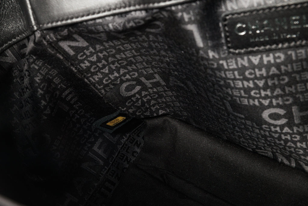 Chanel Black Lambskin Camellia Mini Shopper Tote with Silver Hardware