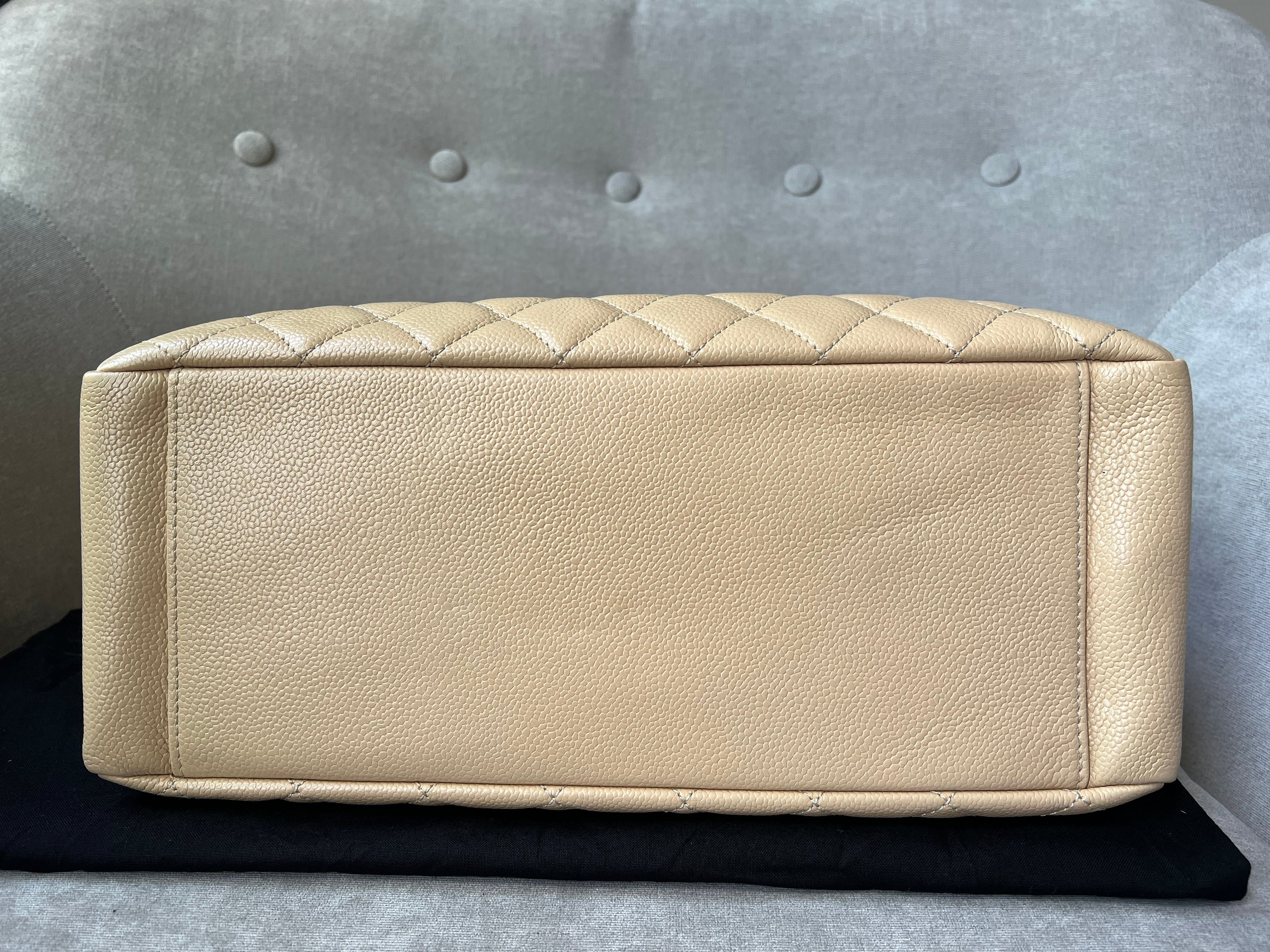 Chanel Light Beige Caviar Grand Shopper Tote with silver hardware (GST)