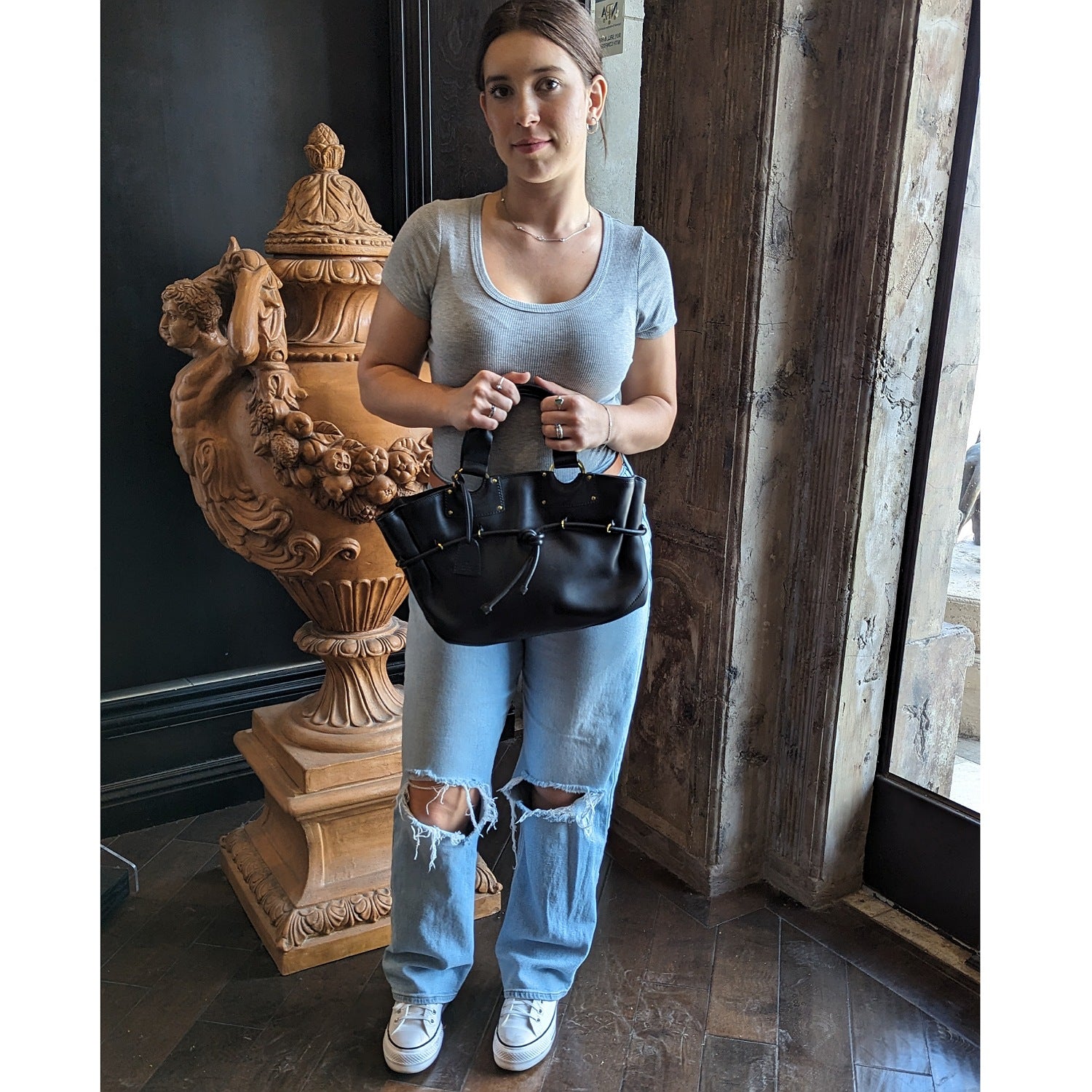 Gucci Vintage Black Leather Top Handle Bag