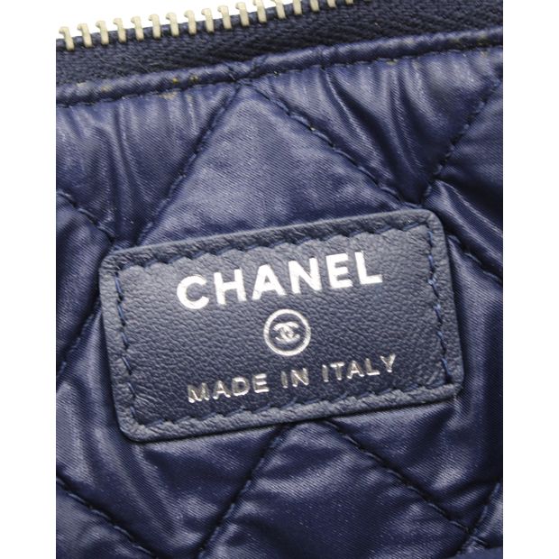 CHANEL Navy Blue Caviar Leather Makeup Pouch