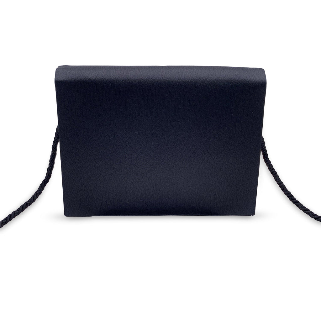 YVES SAINT LAURENT Vintage Black Satin Clutch Bag Embellished Bow