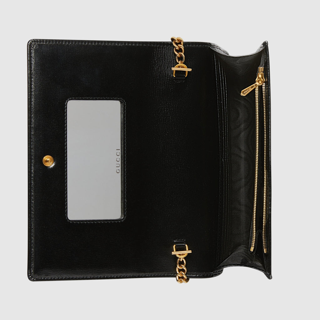 Gucci Leather Chain Card Case Wallet Gold/Black