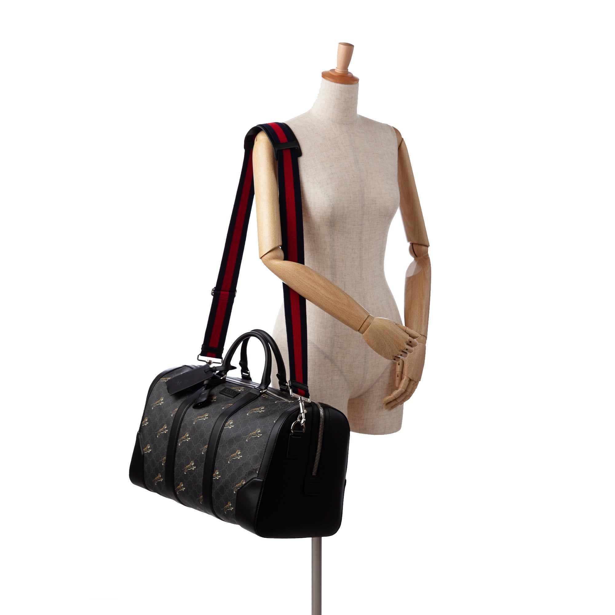 Gucci Duffle Bag Black GG Supreme Tiger Canvas