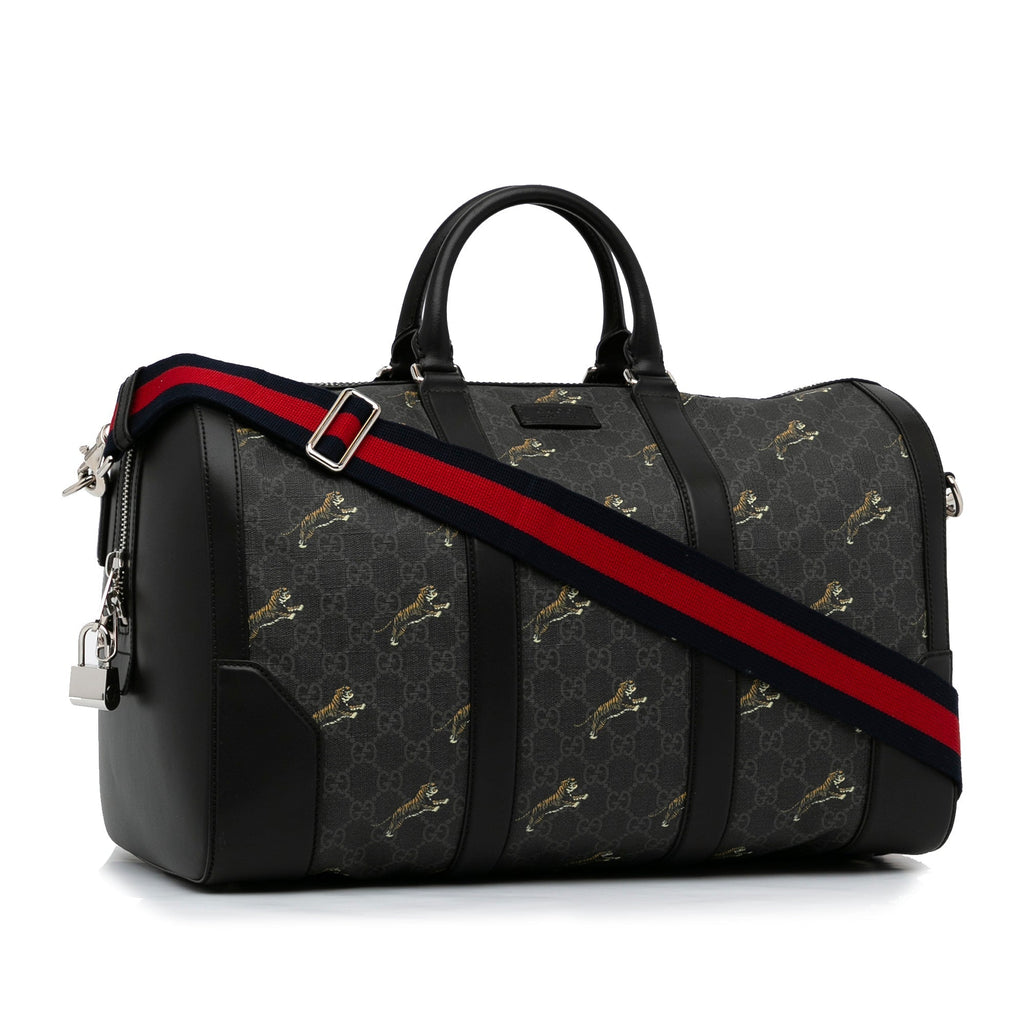 Gucci Duffle Bag Black GG Supreme Tiger Canvas