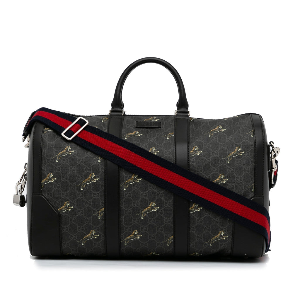 Gucci Duffle Bag Black GG Supreme Tiger Canvas