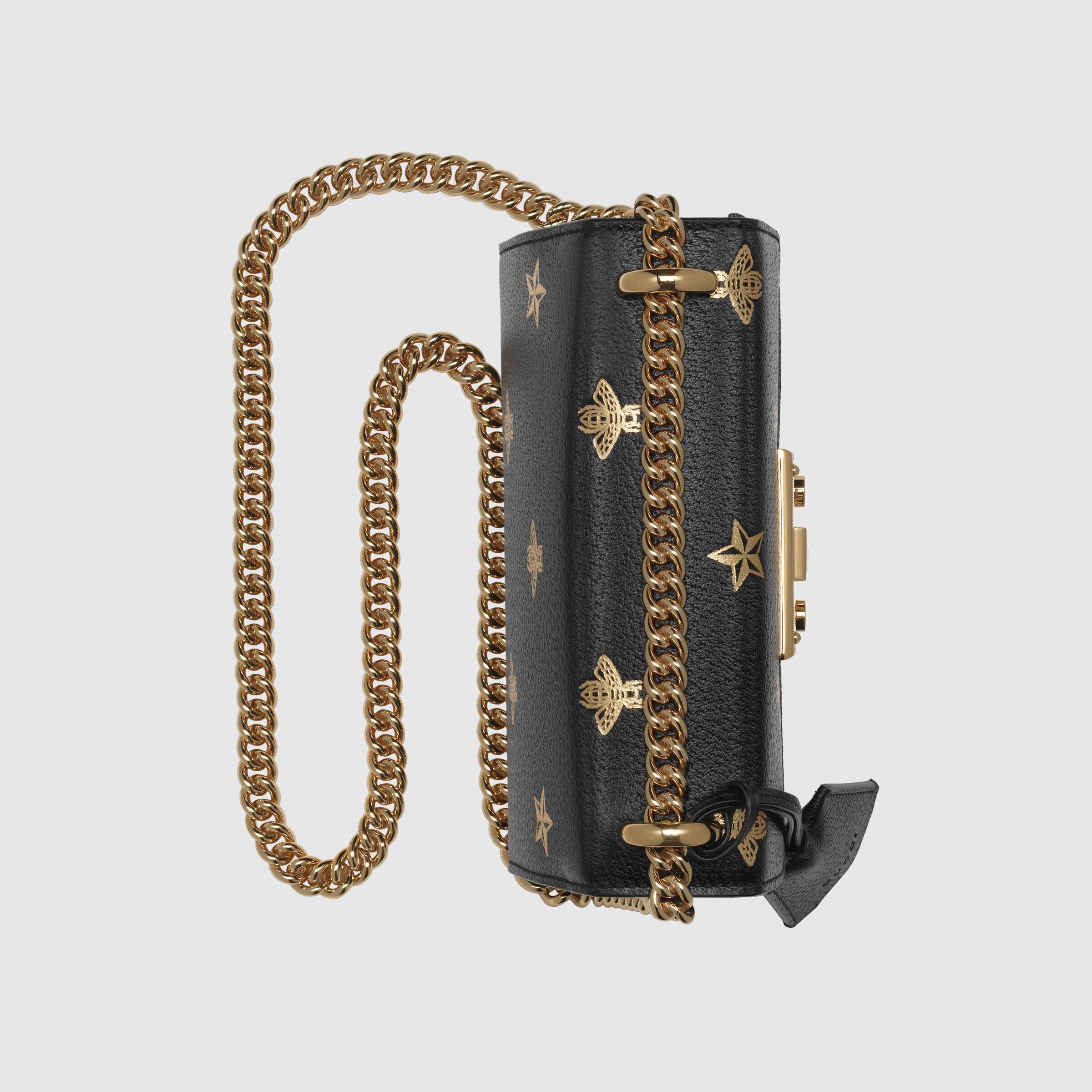 Gucci Padlock Bee Star Small Shoulder Bag Black