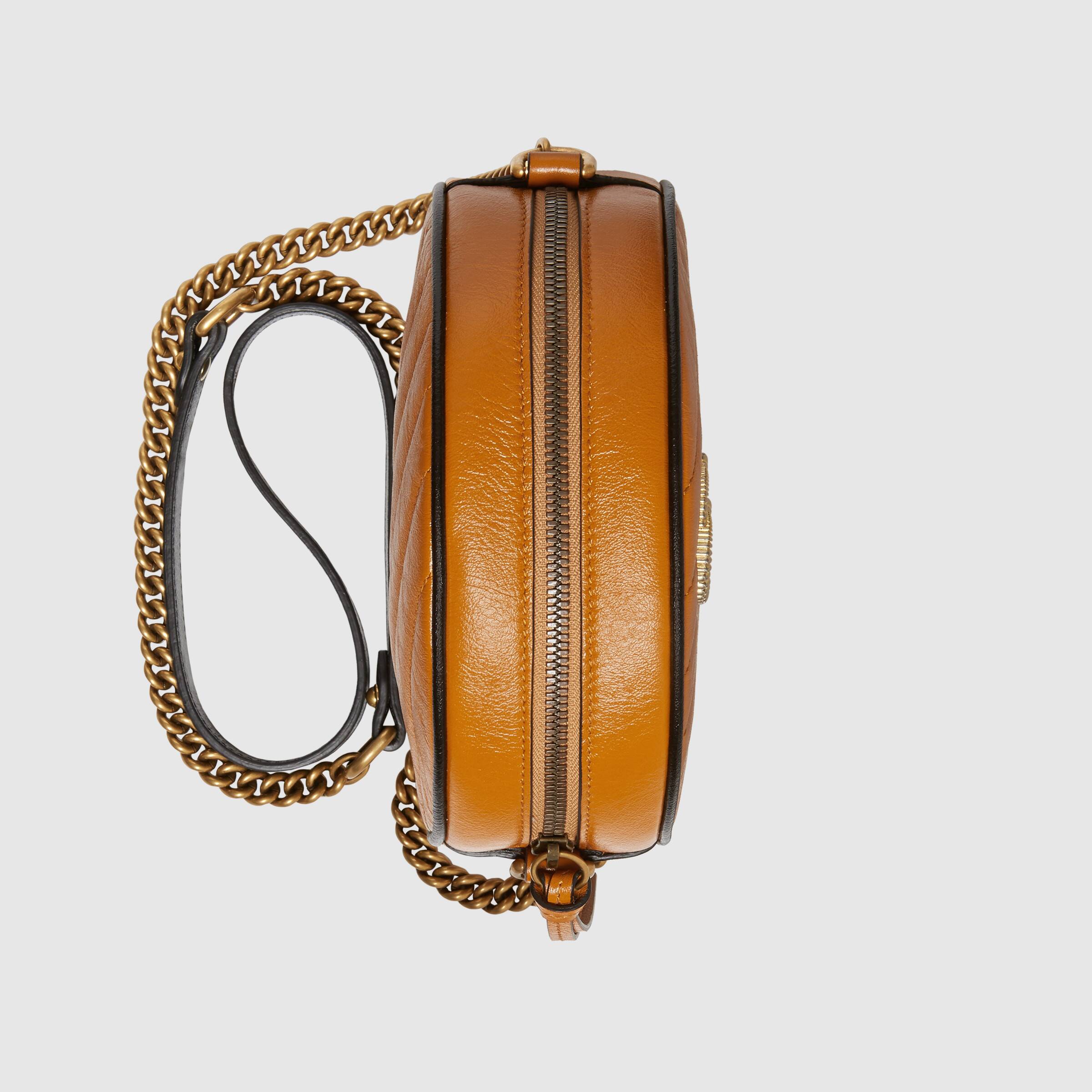 Gucci GG Marmont Mini Round Shoulder Bag Cognac