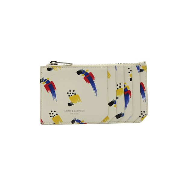 SAINT LAURENT Cream Coin Purse & Card Holder - Multicoloured Brush Strokes