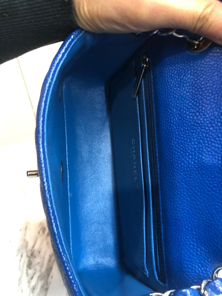 Chanel Caviar Blue Quilted Classic Flap Mini SHW