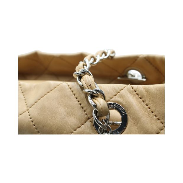 CHANEL Light Brown And Black Quilted Tote Bag In Silver Hardware