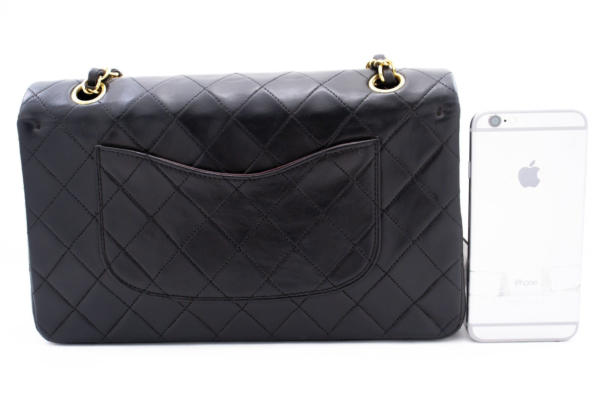 CHANEL Classic Double Flap Medium Chain Shoulder Bag Black Lamb k86