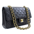 CHANEL Classic Double Flap 10" Chain Shoulder Bag Black Lambskin k76