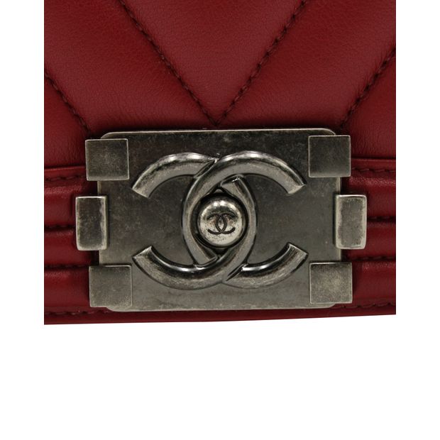 CHANEL Dark Red Ruthenium Finish Hardware Boy Bag