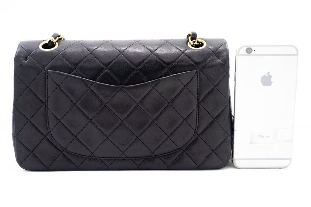 CHANEL Classic Double Flap 9" Chain Shoulder Bag Black Lambskin k65