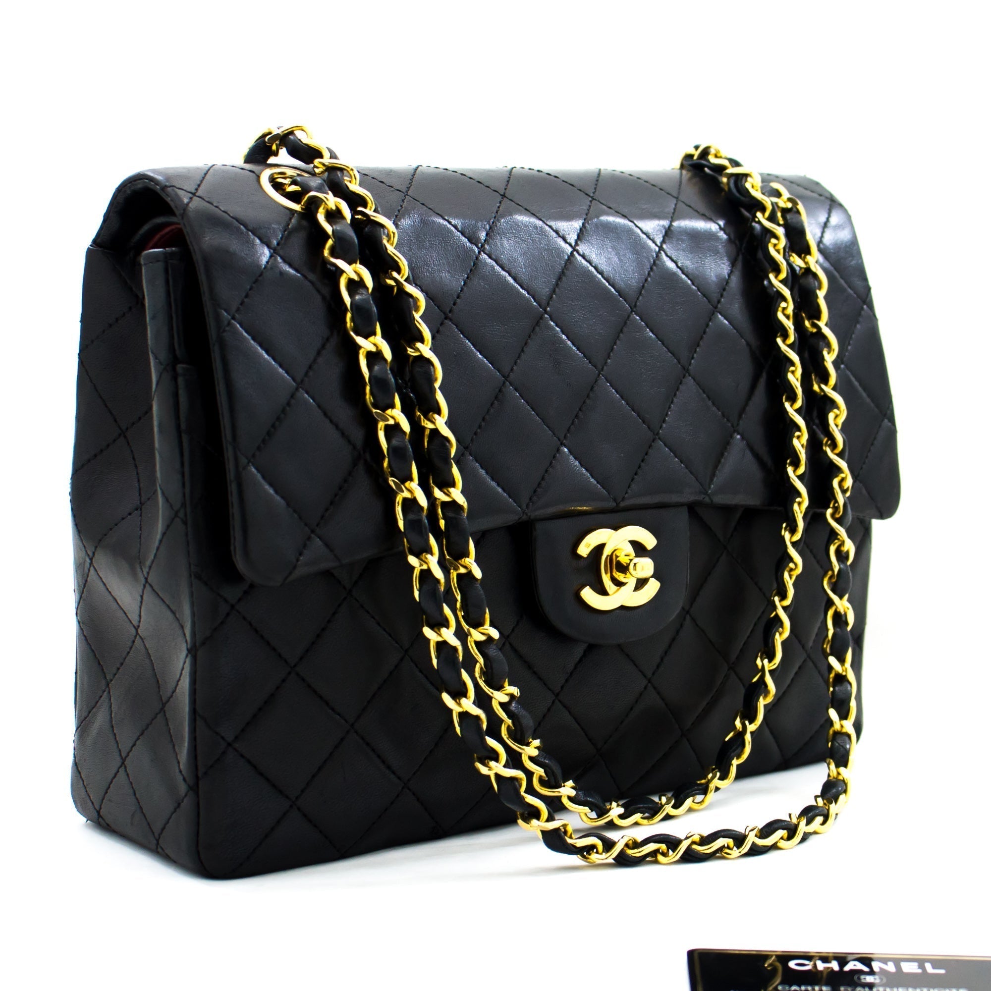 CHANEL 2.55 Double Flap Square Chain Shoulder Bag Black Lambskin h72