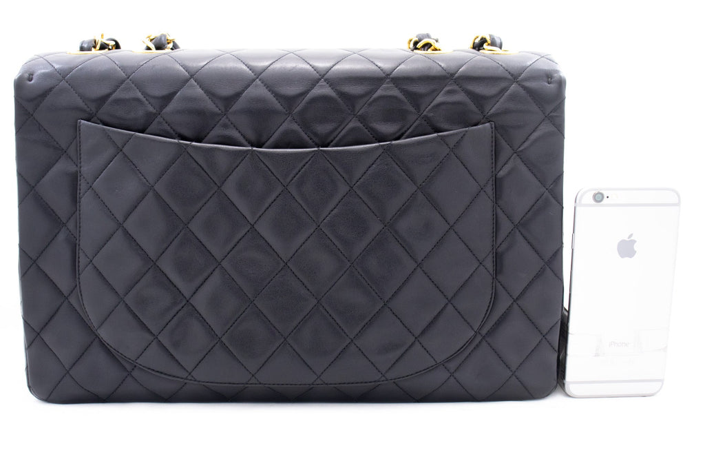 CHANEL Classic Large 13" Flap Chain Shoulder Bag Black Lambskin j74