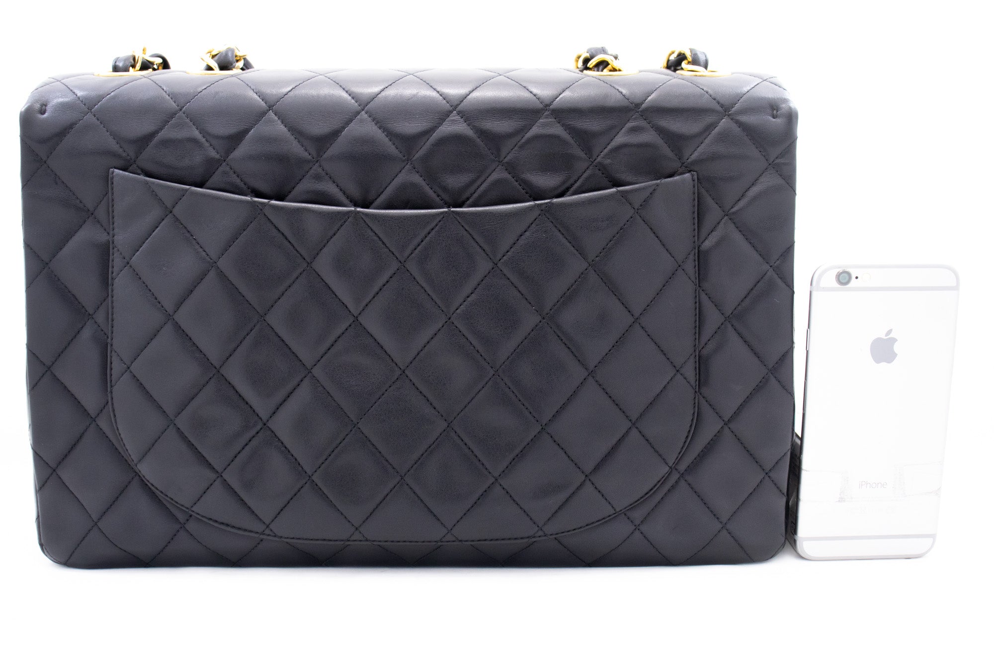 CHANEL Classic Large 13" Flap Chain Shoulder Bag Black Lambskin j74