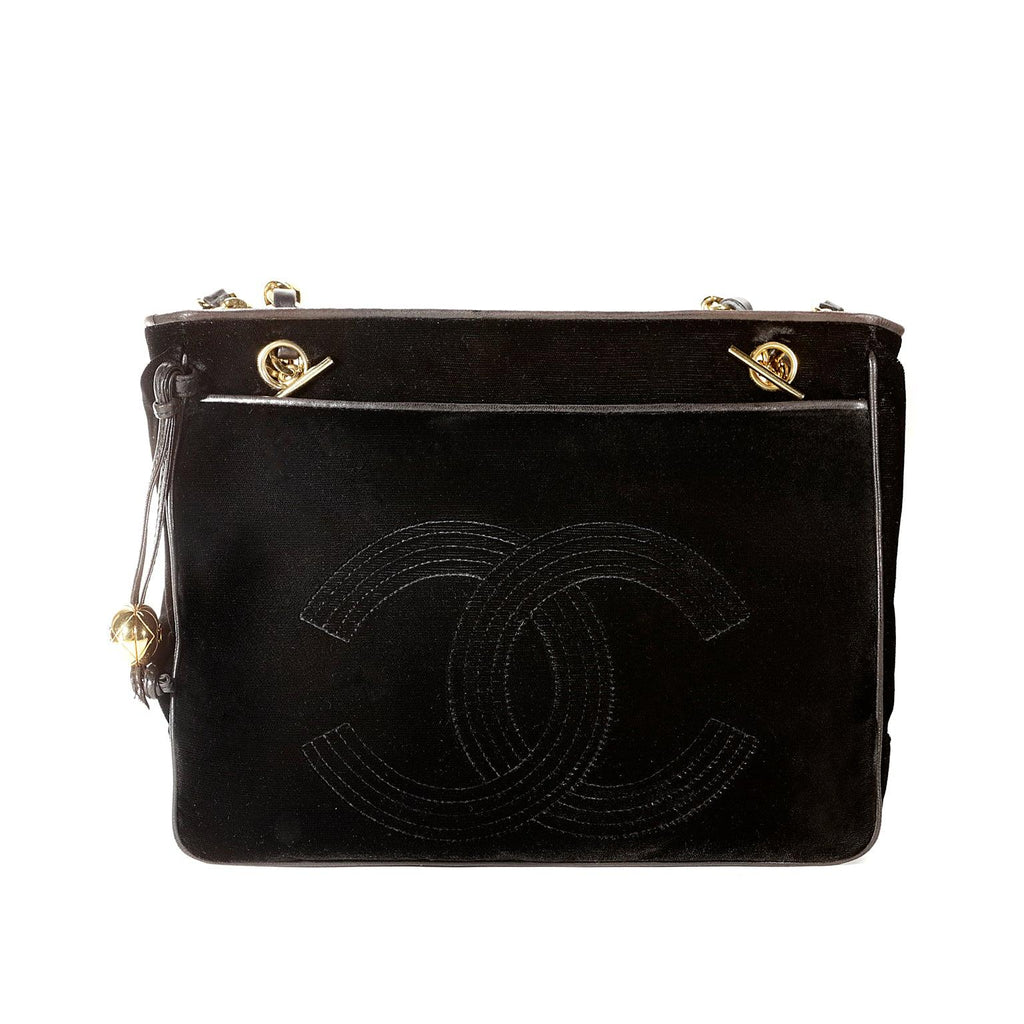 Chanel Black Velvet CC Vintage Tote
