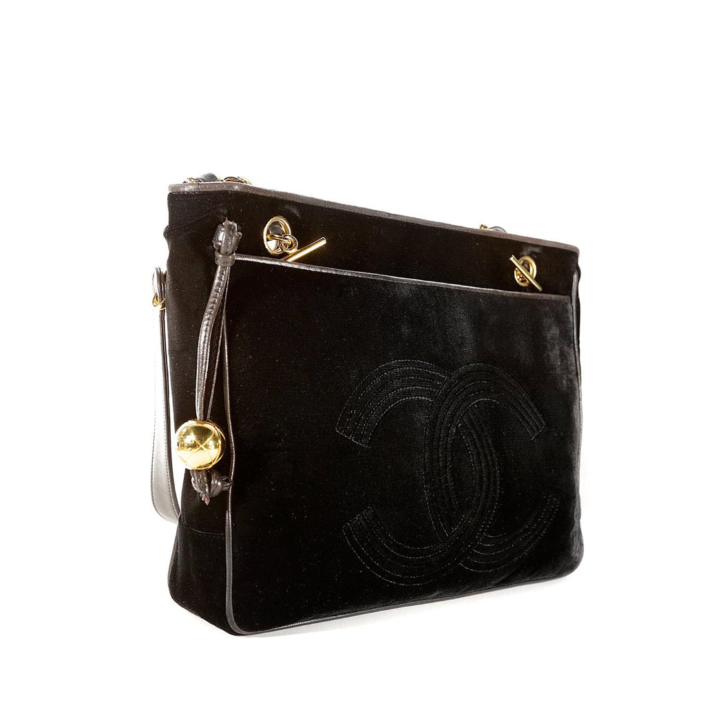 Chanel Black Velvet CC Vintage Tote