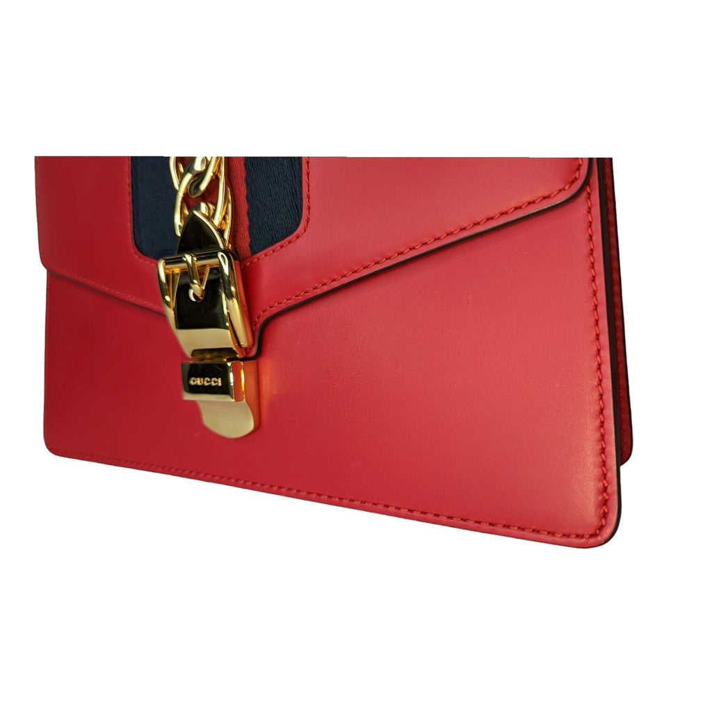 Gucci Calfskin Small Sylvie Chain Shoulder Bag Hibiscus Red
