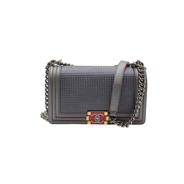 CHANEL Dark Grey/Silver Boy Bag Cruise Collection 2014