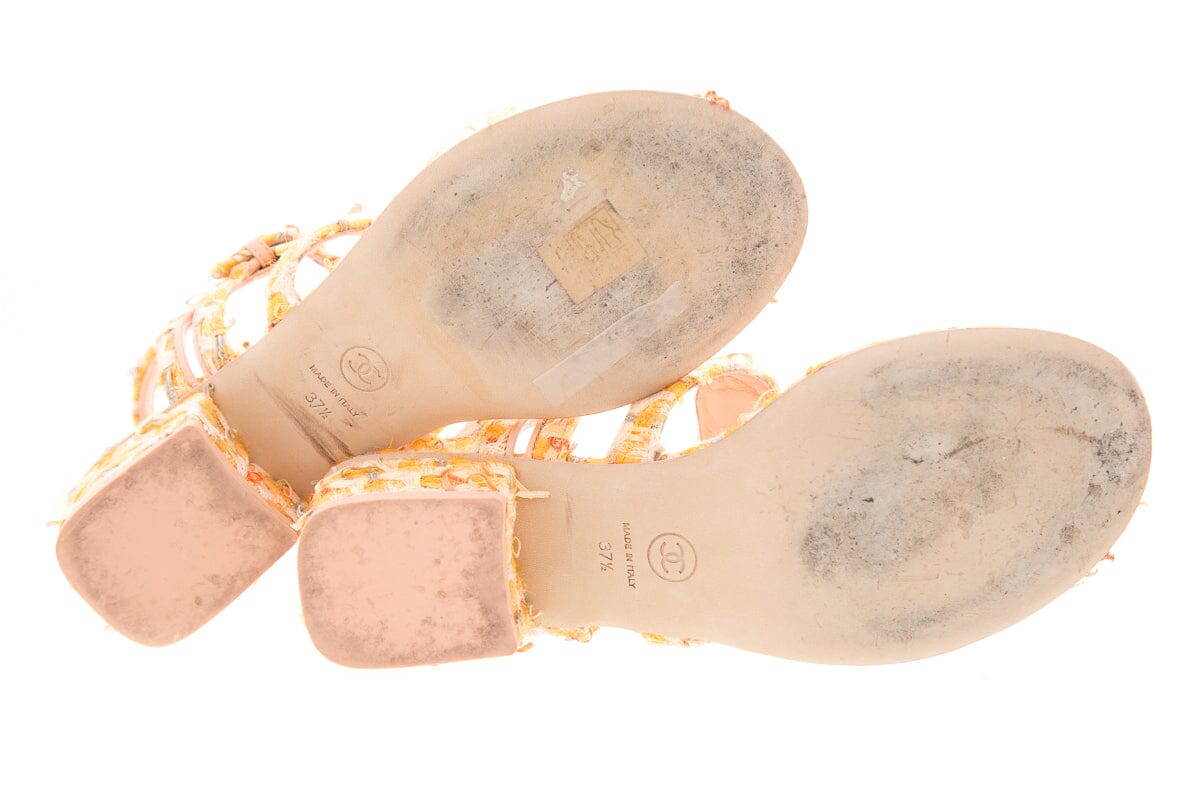 Chanel Orange Tweed Heeled Sandals SZ 37.5