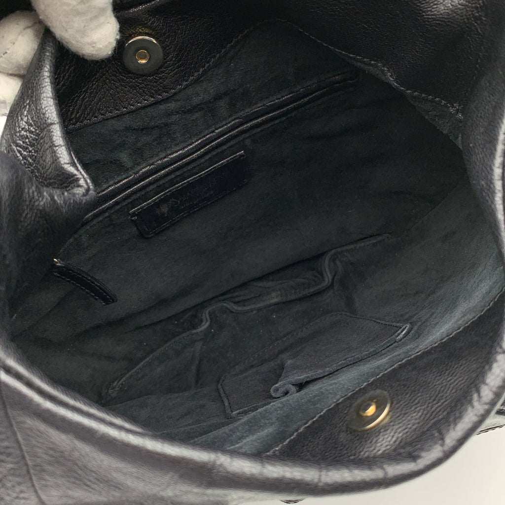 YVES SAINT LAURENT Black Ruffled Leather Hobo Tote Shoulder Bag