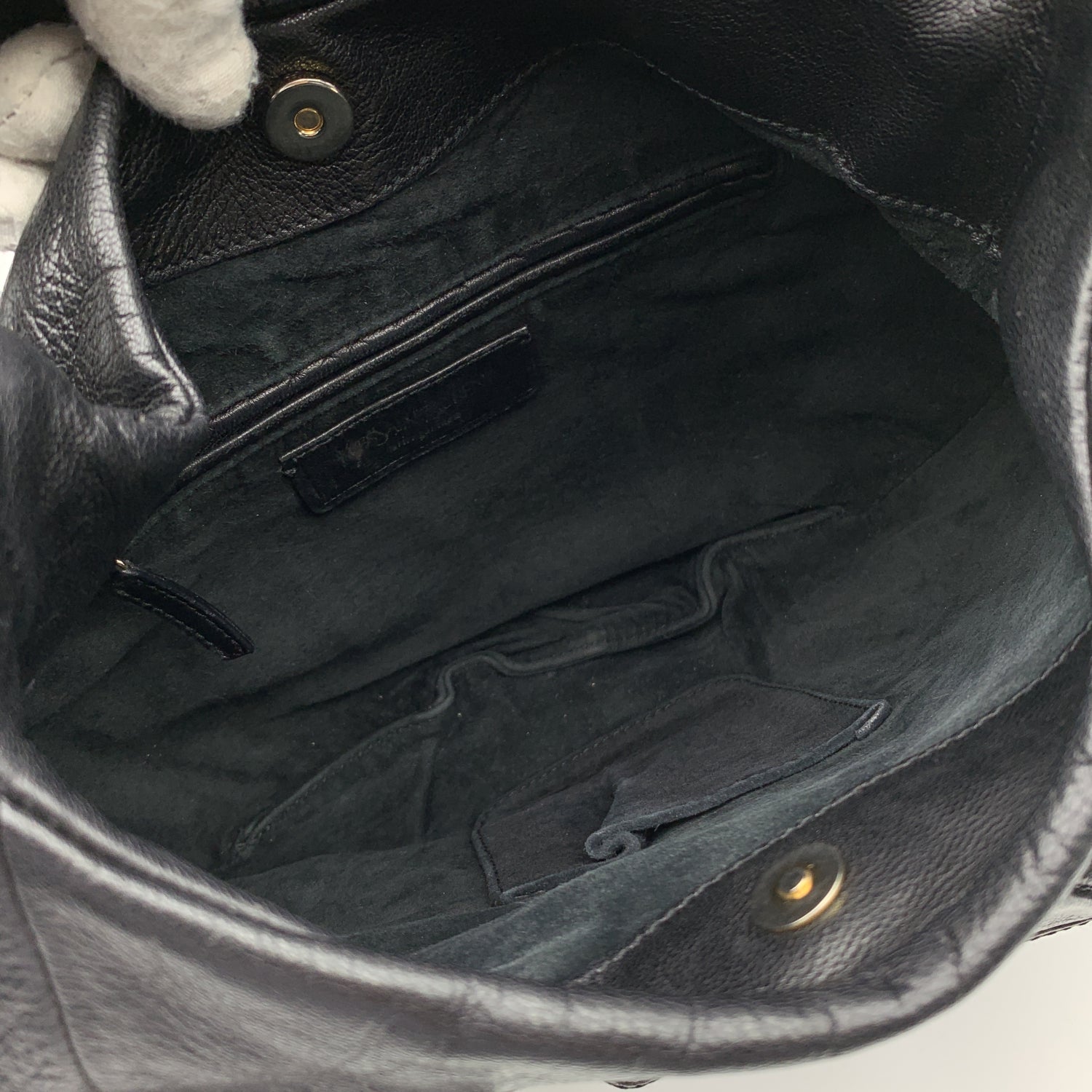 YVES SAINT LAURENT Black Ruffled Leather Hobo Tote Shoulder Bag