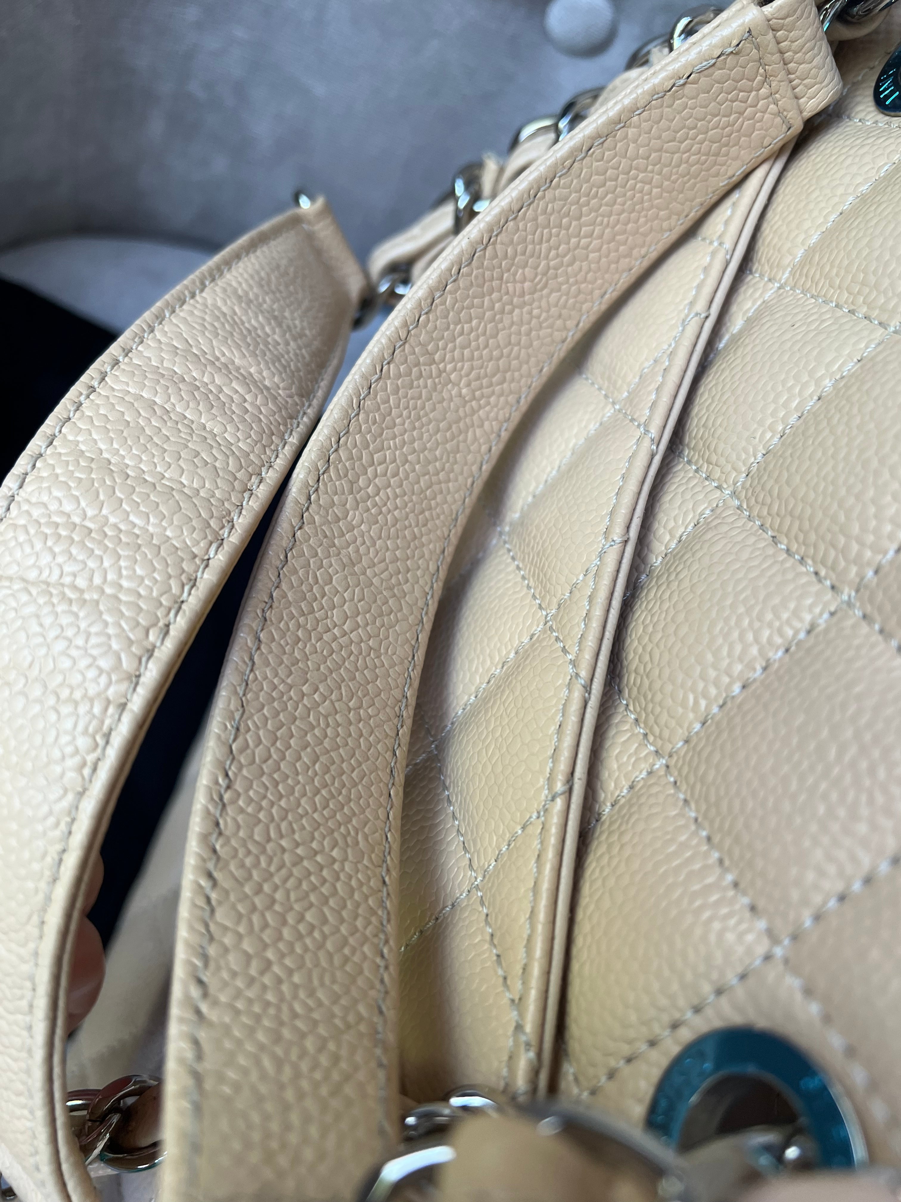 Chanel Light Beige Caviar Grand Shopper Tote with silver hardware (GST)