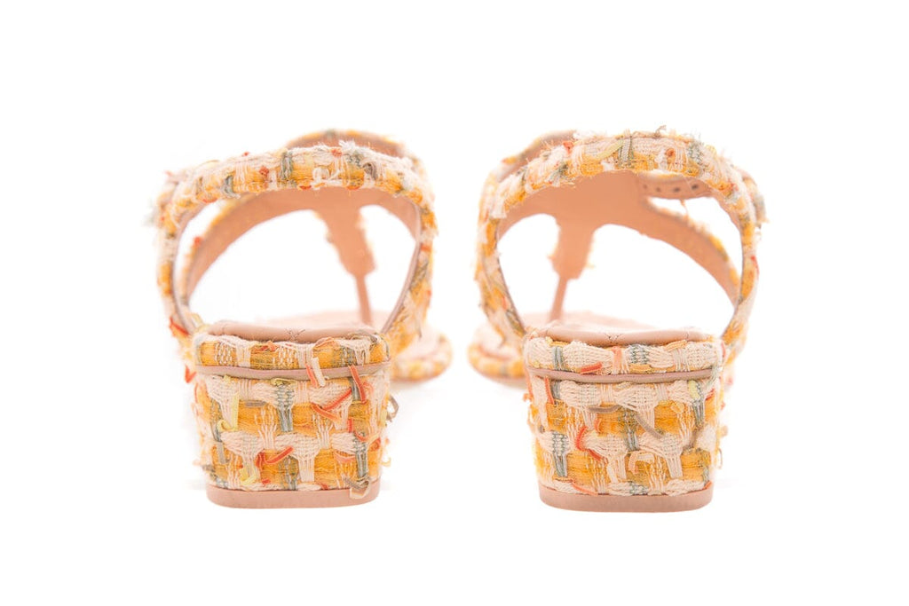 Chanel Orange Tweed Heeled Sandals SZ 37.5