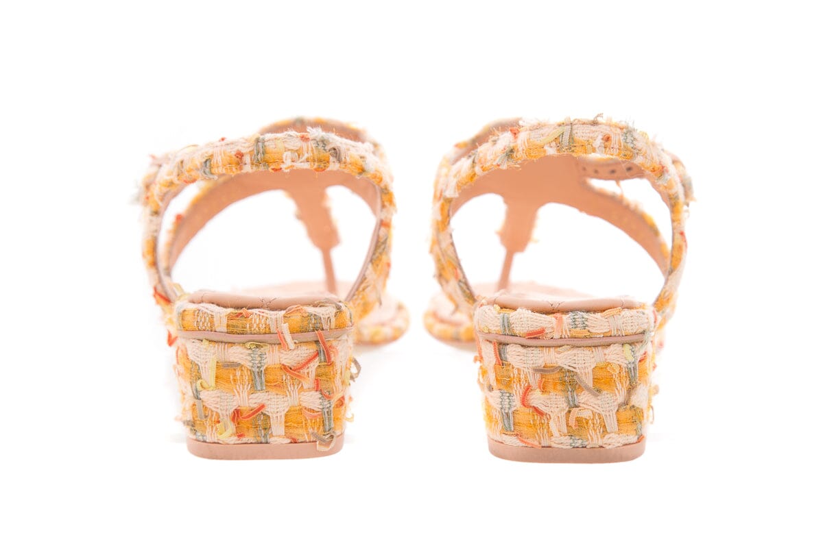 Chanel Orange Tweed Heeled Sandals SZ 37.5